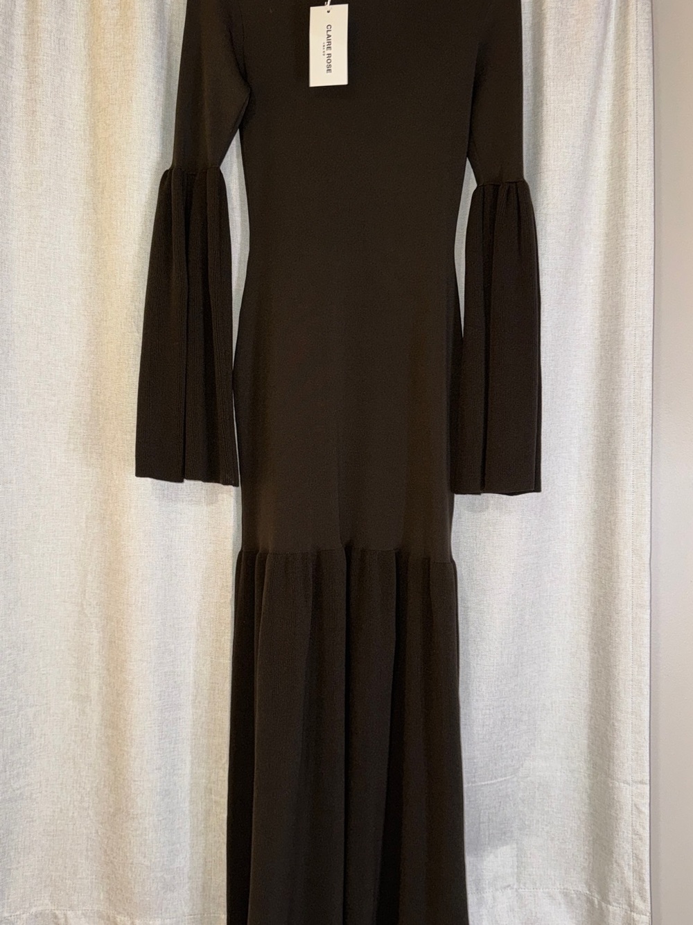 Olive Brown Long Sleeve Bell-Sleeve Maxi Dress